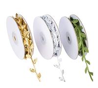 Vignes Artificielles Ruban Plantes Faux Rubans Feuille Vigne Guirlande Ruban pour l'Artisanat de Bricolage et Décoration de Jardin de Maison de Mariage de Fête 3 Rouleaux (Doré/Argenté/Vert)