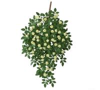 Vignes de roses artificielles décoratives avec tiges torsadées en rotin, plantes artificielles à suspendre résistantes aux UV pour la maison, la terrasse, un événement et un affichage mural (blanc)