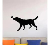 Vignette murale de chien noir pour chien et de jeu, papillon sur le mur, silhouette d’animal, vitre de fenêtre, autocollant de la boutique d’animaux pour enfants, murale familiale