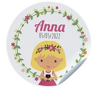 Vignettes de Communion Personnalisées. Nom et Date. Cadeaux d’Invités et Décoration. Fille Blonde. Diamètre 45/60/70 mm