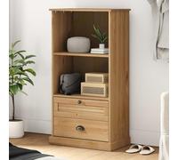 VIGO Bibliothèque en pin massif finition cire de miel, 2 compartiments et 2 tiroirs, robuste, pour étagères et étagères à livres, 60 x 35 x 114,5 cm