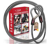 VIGO SPORTS® Câble blindé en acier avec œillets [2,5 m] I Câble antivol de 10 mm d'épaisseur pour protéger votre vélo, barbecue, meubles de jardin ou poussette contre le vol spontané I Résistant aux