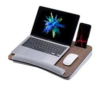 Vigo Wood Bureau pour ordinateur portable - Plateau portable avec coussin, oreiller doux, pour la maison, doux, peut contenir un ordinateur portable de 15.6 pouces et un support de téléphone