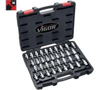 Vigor Carré femelle entraînement 12,5 = 1/2 pouce Assortiment de douilles mâles - V2496