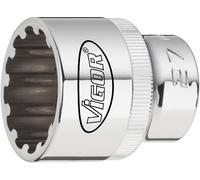 Vigor Carré femelle entraînement 6,3 = 1/4 pouce Douille à profil de multifonction Profil de multifonction - Carré creux 6,3 mm (1/4 pouce) - Ouverture de clé: 8 - Longueur totale: 25 mm - V1981