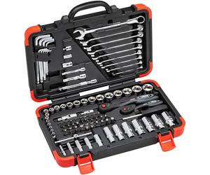 VIGOR Coffret à outils V2470N, 92 pièces, hexagone 5/16 pouces, carré 1/4, 3/8 pouces, profil E,T,PH,PZ, pour véhicules US, coffret robuste, pour une utilisation manuelle précise