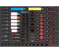 ViGOR Jeu de douilles pour tournevis à choc V6811, 80 pièces, différentes longueurs et tailles, double six pans, six pans, multi-dents profil XZN, profil Torx