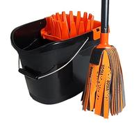 Vigor - Kit Lavage Frange composé de : Seau 14 litres / essoreur machoire / Frange synthétique / Manche 5 Parties, Noir/Orange