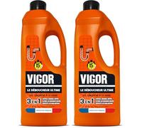 Vigor | Le Déboucheur Ultime | Cheveux, graisse et dépots | Elimine les mauvaises odeurs | Respecte les canalisations | Gel concentré à la soude | 1L (Lot de 2)
