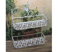 Vigor Porte-Fleurs en Fer forgé Blanc planteur 2 étages Mural ou Support