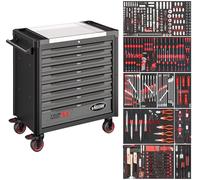 Vigor Servante d'atelier XL V4481/416 avec Plan de Travail en Acier Inoxydable, kit d'outils de 416 pièces, 8 tiroirs, capacité de Charge 500 kg, Verrouillage centralisé, Protection des Bords,