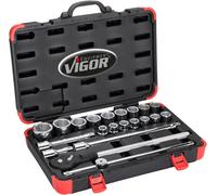 VIGOR V2318N Jeu de clés à douilles ∙ 3/4 pouce (20 mm) carré creux ∙ Profil hexagonal extérieur ∙ 19 - 50 ∙ Nombre d'outils : 21