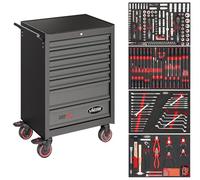 Vigor V2379N/210 Series M Servante d'atelier 210 pièces avec 7 tiroirs, capacité de Charge 400 kg, Verrouillage centralisé, revêtement en Poudre, poignée de Marche, roulettes pivotantes avec Frein