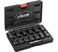 VIGOR V2404N Jeu d'inserts de dévissage pour rainures en spirale ∙Carré creux 1/2 pouce (12,5 mm) ∙ Profil d'extracteur de vis extérieur