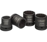 VIGOR V5024 Jeu de clés à douilles à chocs ∙3/4 pouce (20 mm) carré creux ∙ Double profil hexagonal extérieur ∙ 24 - 30 - 32 - 36 ∙ Nombre d'outils : 4