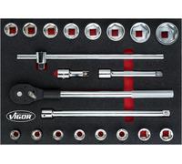 VIGOR V5109 Jeu de clés à douilles ∙Carré creux 3/4 pouce (20 mm) ∙ Profil hexagonal externe ∙ 19 - 50 ∙ Nombre d'outils : 21