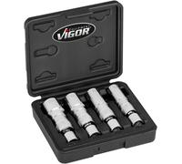 VIGOR V7002/4 Jeu de clés à douilles pour bougies d'allumage ∙3/8 pouce (10 mm) carré creux ∙ ∙ Double profil hexagonal extérieur ∙ 14 ∙ 16 ∙ 18 ∙ 20,8 ∙ Nombre d'outils : 4