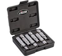 VIGOR V7016/6 Jeu d'extracteurs de bougies de préchauffage, 6 pièces, carré 3/8 pouces, 8,9,10,12,14,16 mm, hexagone double extérieur, logement magnétique
