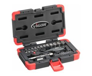 VIGOR VIGOR Jeu de clés à douille 1/4" carré creux 6,3 mm V3734N, 23 pièces, profil hexagonal extérieur Quantité:1