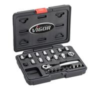 VIGOR VIGOR Jeu de clés à douille extra-plat V5202 carré creux 6,3 mm (1/4 pouce) 4 - 14 mm, 25 pièces Quantité:1
