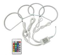 VIGORFLYRUN PARTS LTD 4pcs RGB LED Angel Eyes Lampe Phare avec Halo Ring Télécommande Kit DRL pour E36 E38 E39 E46, 2X 146mm+2X 131mm Multi-Color 5050 Flash LED