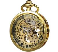 VIGOROSO Montre de poche mécanique classique steampunk avec chaîne squelette à remontage manuel pour homme et femme, Or, Classique