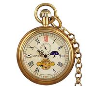 VIGOROSO Montre de poche vintage en cuivre pour homme à remontage manuel Seconde et 24 heures Sous-cadrans dans une boîte, Bronze et bleu, Vintage