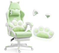 Vigosit Cute Chaise de jeu, avec coussin lombaire et oreilles de chat, ergonomique, avec repose-pieds, réglable, pour filles, adolescentes, enfants, vert