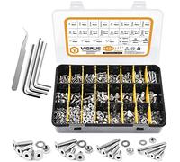 VIGRUE 1120PCS M3 M4 M5 M6 Vis à tête fraisée à six pans creux Hex plat-bouton Set de vis A2-70Acier inoxydable Tête fraisée Écrous et rondelles Assortiment avec boîte de rangement noire