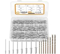 VIGRUE 480pcs Kit de rivets aveugles et 8 mèches HSS, Rivets aluminium/acier Assortiment de rivets pop 2,4mm, 3,2mm, 4,0mm et 4,8mm Rivets pop pour assembler tous types de matériaux fins