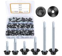 VIGRUE Lot de 185 vis auto-taraudeuses en acier inoxydable M4.8 - Tête de disque hexagonale - Jeu de vis autoperceuses pour métal, bois, meubles, appareils électriques