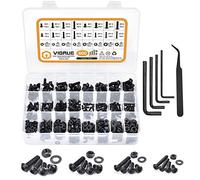 VIGRUE Lot de 600 vis en acier au carbone M3 M4 M5 M6 à tête bombée à six pans creux avec écrous, rondelles et clés Allen dans une boîte de rangement