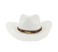 VIGSNTEP Chapeau De Paille Chapeau De Cowboy Occidental avec De La Ficelle pour Femmes Hommes Pliables De Protection Solaire D'Été De Protection De Paille De Paille avec Un Large Bord-Blanc