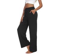 VIGVAN Pantalon de jogging pour femme - Pantalon de yoga - Jambe large - Pantalon de loisirs - Pantalon de sport actif - Jambe droite - Cordon de serrage - Pantalon de salon ample avec poches, Noir ,
