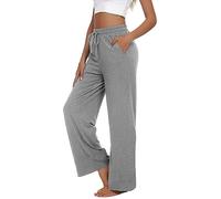 VIGVAN Pantalon de jogging pour femme - Pantalon de yoga - Jambe large - Pantalon de loisirs - Pantalon de sport actif - Jambe droite - Cordon de serrage - Pantalon de salon ample avec poches, gris