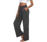 VIGVAN Pantalon de jogging pour femme - Pantalon de yoga large - Pantalon de loisirs actifs - Jambe droite - Cordon de serrage - Pantalon ample avec poches, B-gris foncé., XXL