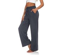 VIGVAN Pantalon de jogging pour femme, pantalon de yoga, pantalon de loisirs, pantalon de sport, modale, pantalon de pyjama actif, jambes droite, avec cordon de serrage, gris foncé, M