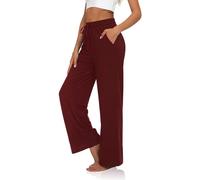 VIGVAN Pantalon de jogging pour femme, pantalon de yoga, pantalon de loisirs, pantalon de sport, modale, pantalon de pyjama actif, jambes droite, avec cordon de serrage, rouge bordeaux, S