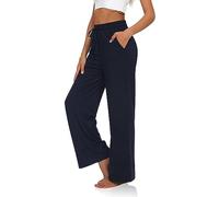 VIGVAN Pantalon de jogging pour femme, pantalon de yoga, pantalon de loisirs, pantalon de sport, modale, pantalon de pyjama actif, jambes droite, avec cordon de serrage, Bleu marine, L