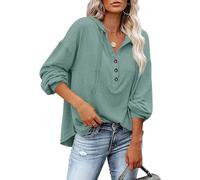 VIGVAN Sweat à capuche pour femme - Manches longues - Col en V - Boutonnière - Henley - Sweat-shirt, Bleu lac, XXL