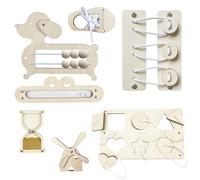 VIHASH 7 pièces Jouets d'enseignement précoce en Blocs Busy Board Accessoires, Planche d'activités Montessori en Bois d'éveil de motricité Montessori DIY Accessoires pour 1-6 garçons Filles