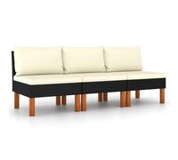 VIHHQGC Lot de 3 canapés centraux en rotin synthétique et bois massif d'eucalyptus avec cadre en acier, housses de coussin amovibles et fermeture éclair