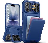 Vihibii Coque pour iPhone 17 Porte Carte, Béquille pour Caméra, Bleu | Protection Cache Caméra, Support Rabattable et Portefeuille,Silicone Protection Militaire Antichoc Étui Housse pour iPhone 17