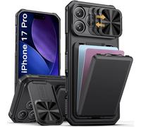 Vihibii Coque pour iPhone 17 Pro avec Porte Carte & Support Dissimulé, Noir | Protection Objectif, Coque en Silicone Antichoc Qualité Militaire, Portable Solide Résistant Etui pour iPhone 17 Pro 6,3"