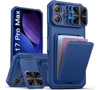 Vihibii Coque pour iPhone 17 Pro Max Porte-Carte (2 à 4 Cartes), Bleu | Béquille & Cache pour Caméra, Protection Militaire Étui Hybrid Anti Choc Anti-Rayures Solide Housse pour iPhone 17 Pro Max
