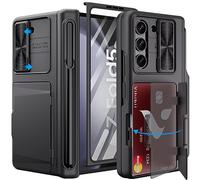 Vihibii Coque pour Samsung Galaxy Z Fold 5 avec porte-stylo, porte-cartes et couvercle d'objectif coulissant, protecteur d'écran et protection de charnière, étui portefeuille robuste résistant aux