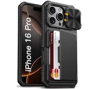 Vihibii Étui portefeuille pour iPhone 16 Pro avec porte-cartes (4 cartes) [blocage RFID] et protection d'appareil photo coulissante, protection de qualité militaire contre les chutes, dos rigide