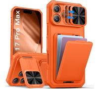 Vihibii pour iPhone 17 Pro Max Coque avec Card Holder, Orange | Support Pliable, Protection Cache Caméra, Protection Anti-choc Silicone Qualité Military Robuste Étui pour iPhone 17 Pro Max