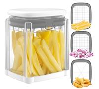Vihoom Coupe Frites Manuel,Coupe Frite Rapide avec 3 Lames en Acier Inoxydable, Coupe Pomme de Terre pour Frite, Coupe Legumes Multifonctions Parfait pour Fruits et Légumes(Blanc)