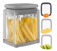 Vihoom Coupe Frites Manuel, Coupe Frite Rapide avec 3 Lames en Acier Inoxydable, Coupe Pomme de Terre pour Frite, Coupe Legumes Multifonctions Parfait pour Fruits et Légumes(Gris)